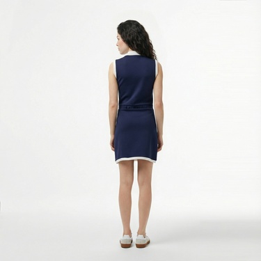  Lacoste Kadın Regular Fit Kolsuz Yarım Fermuarlı Renk Bloklu Lacivert Elbise