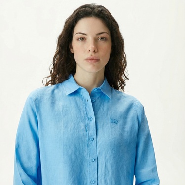  Lacoste Kadın Relaxed Fit Mavi Gömlek