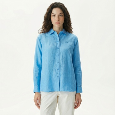  Lacoste Kadın Relaxed Fit Mavi Gömlek