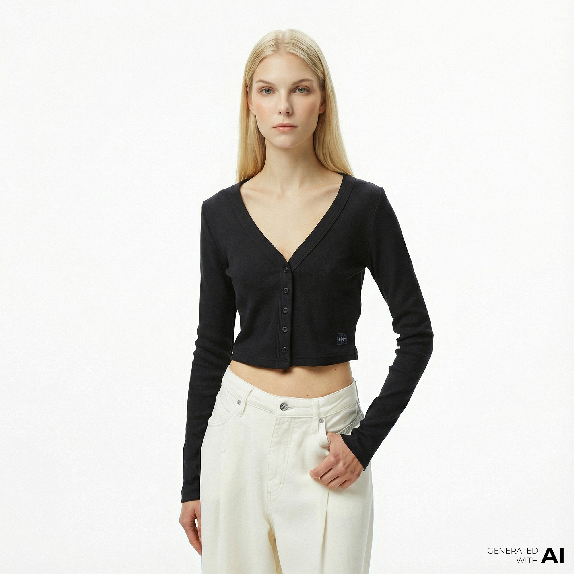  Calvin Klein Woven Label Kadın Siyah Triko