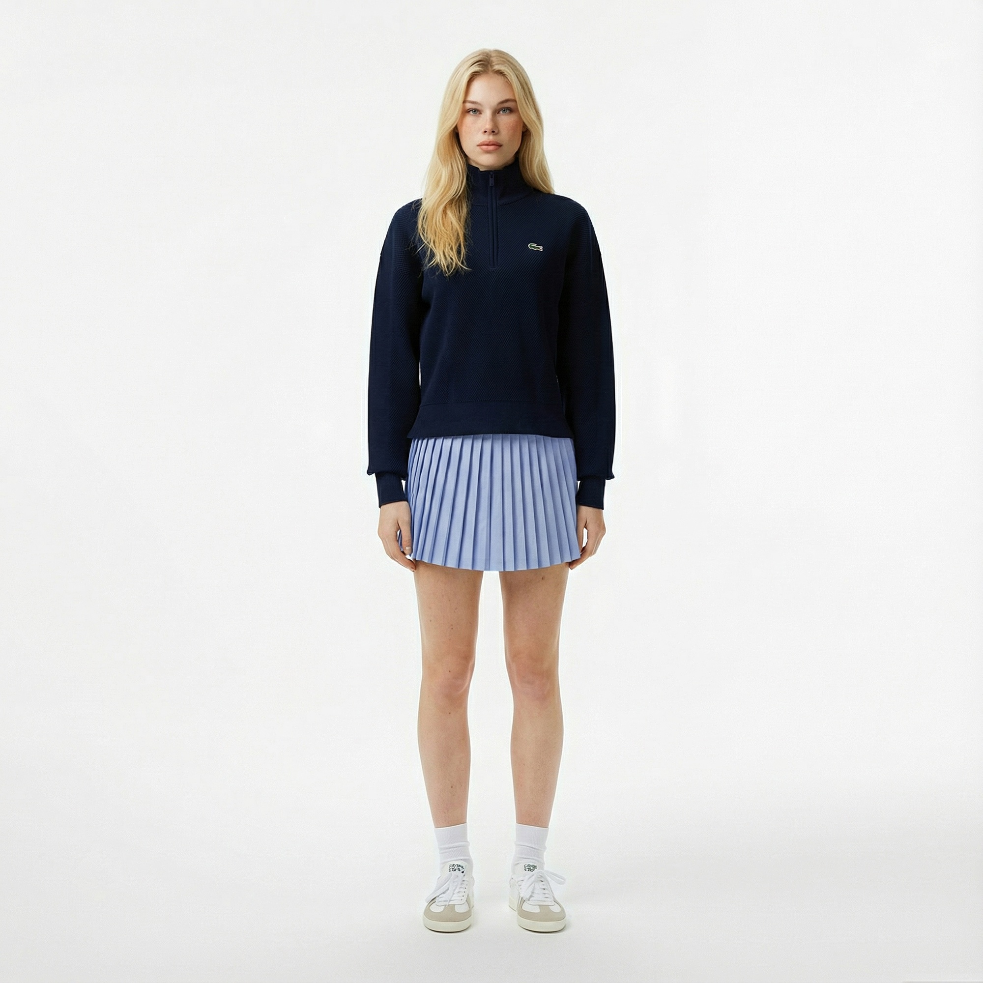 Lacoste Kadın Relaxed Fit Yarım Fermuarlı Lacivert Kazak