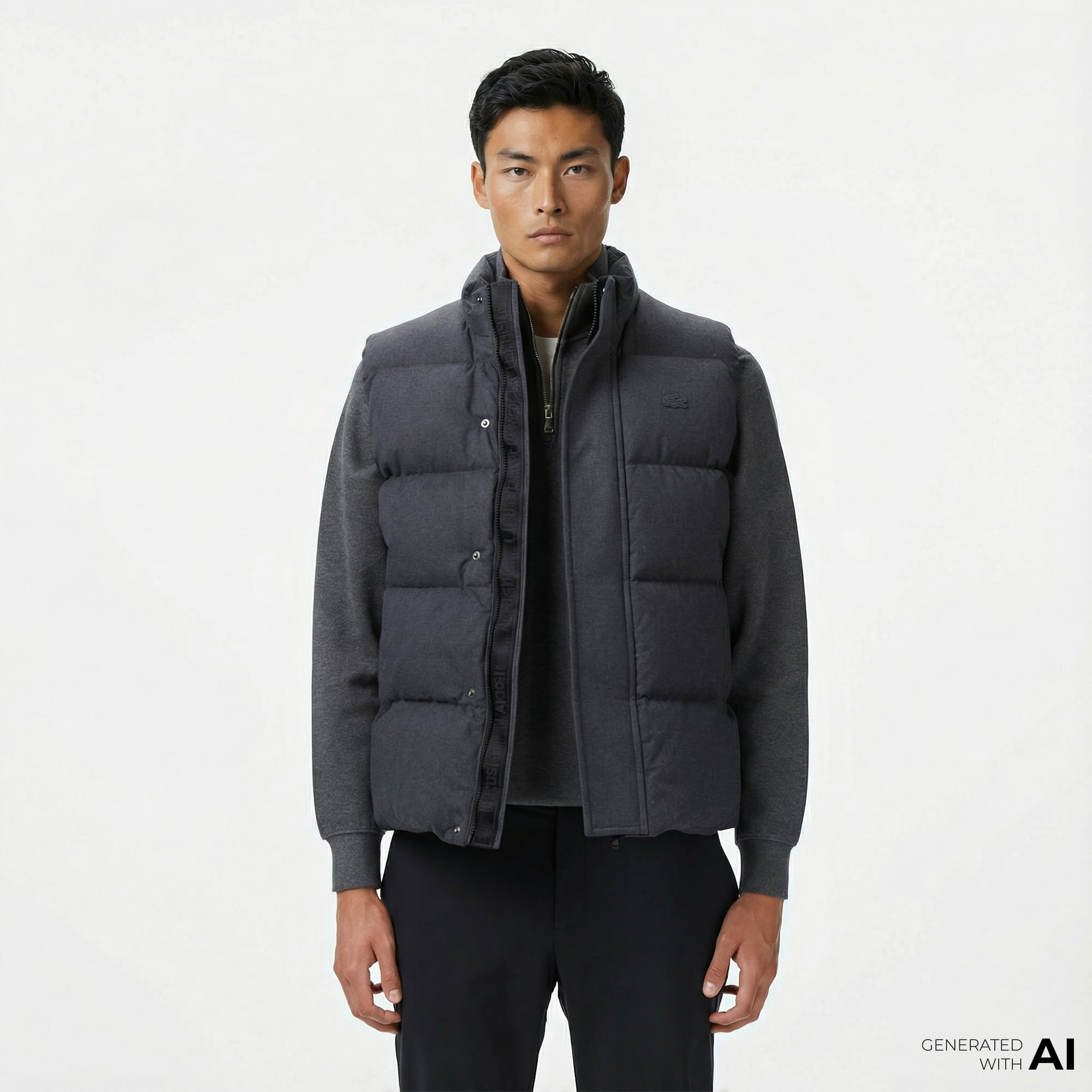  Lacoste Erkek Dik Yaka Koyu Gri Yelek