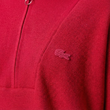  Lacoste Kadın Classic Fit Yarım Fermuarlı Kırmızı Kazak