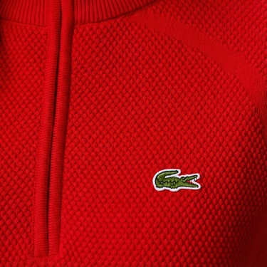  Lacoste Kadın Relaxed Fit Yarım Fermuarlı Kırmızı Kazak