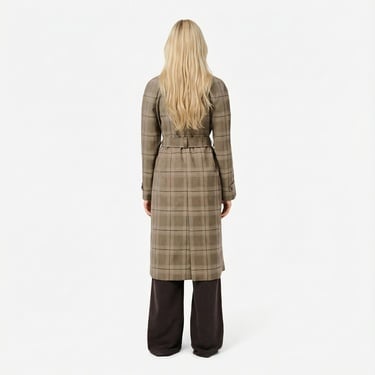  Lacoste Kadın Relaxed Fit Ekose Bej Kaban