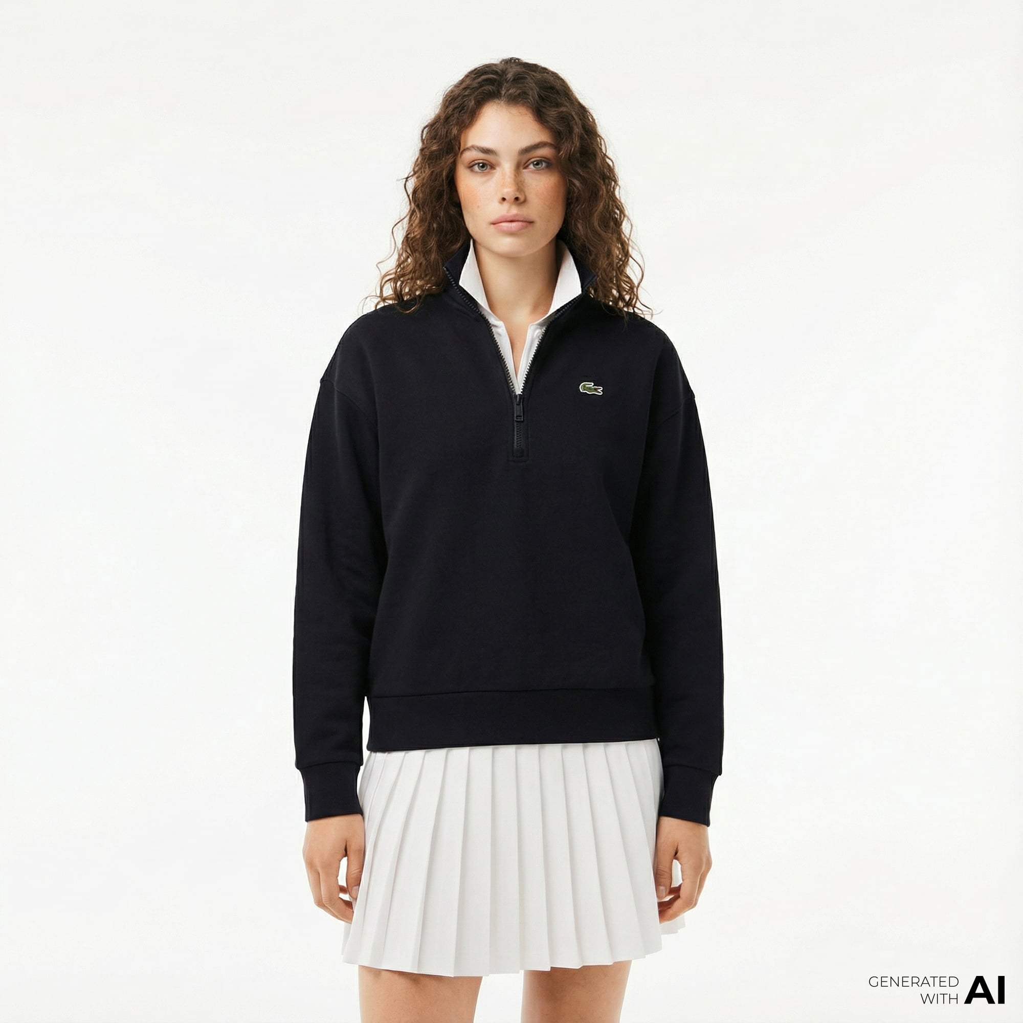  Lacoste Kadın Relaxed Fit Yarım Fermuarlı Lacivert Sweatshirt