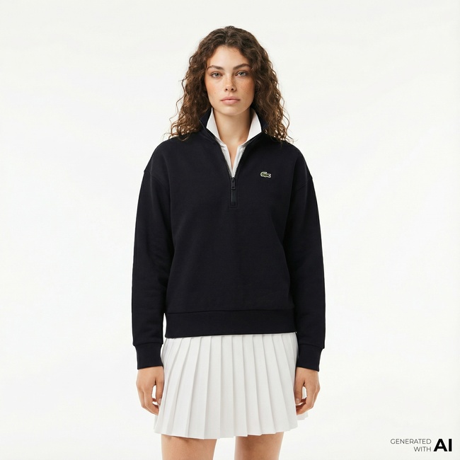  Lacoste Kadın Relaxed Fit Yarım Fermuarlı Lacivert Sweatshirt