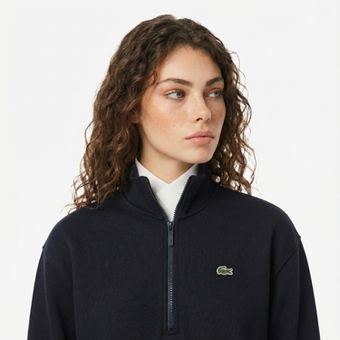  Lacoste Kadın Relaxed Fit Yarım Fermuarlı Lacivert Sweatshirt