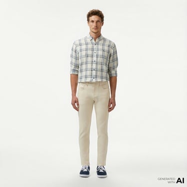  Lacoste Erkek Slim Fit Krem Jean Pantolon