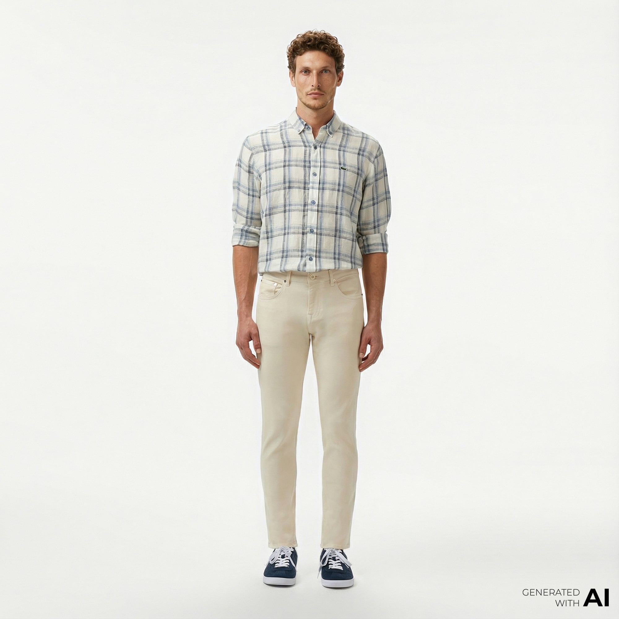  Lacoste Erkek Slim Fit Krem Jean Pantolon