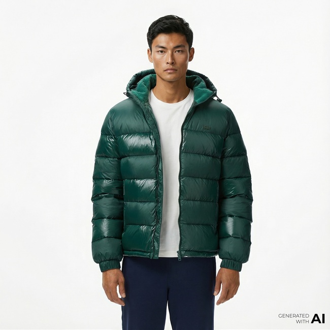  Lacoste Erkek Kapüşonlu Koyu Yeşil Mont