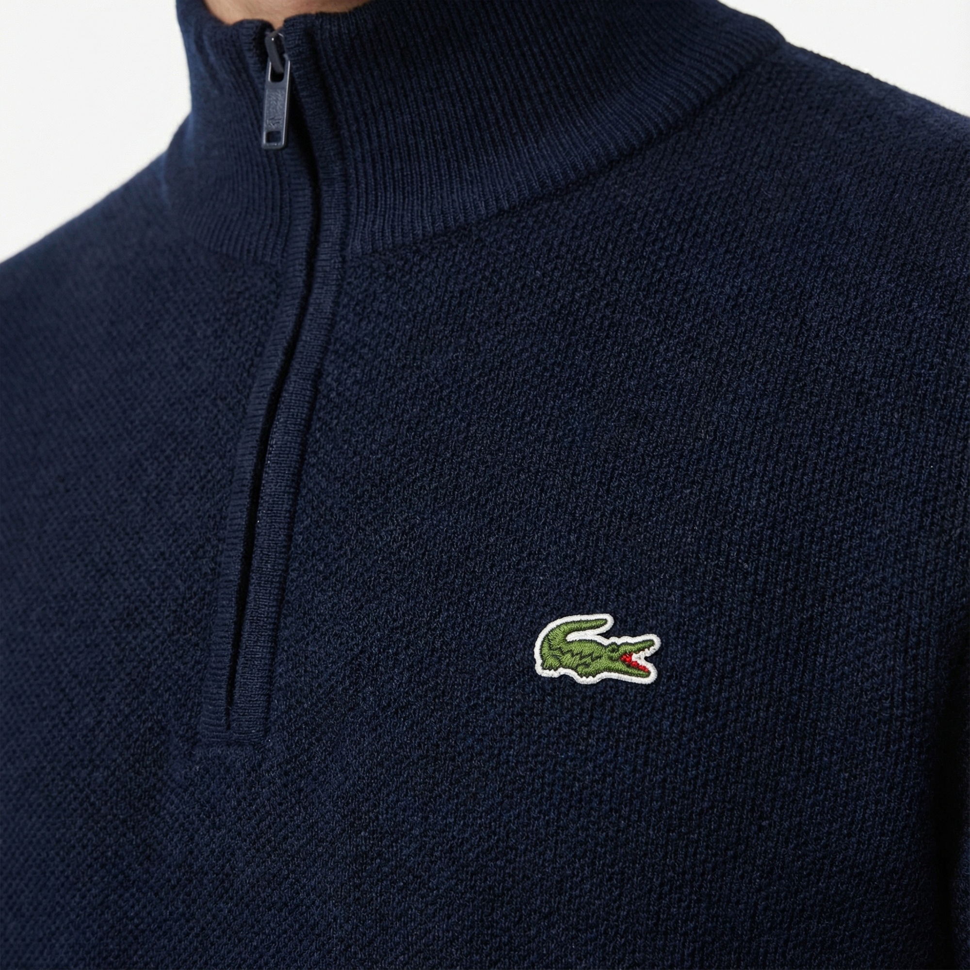 Lacoste Kadın Relaxed Fit Yarım Fermuarlı Lacivert Kazak