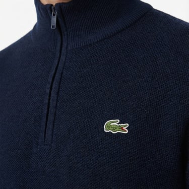 Lacoste Kadın Relaxed Fit Yarım Fermuarlı Lacivert Kazak