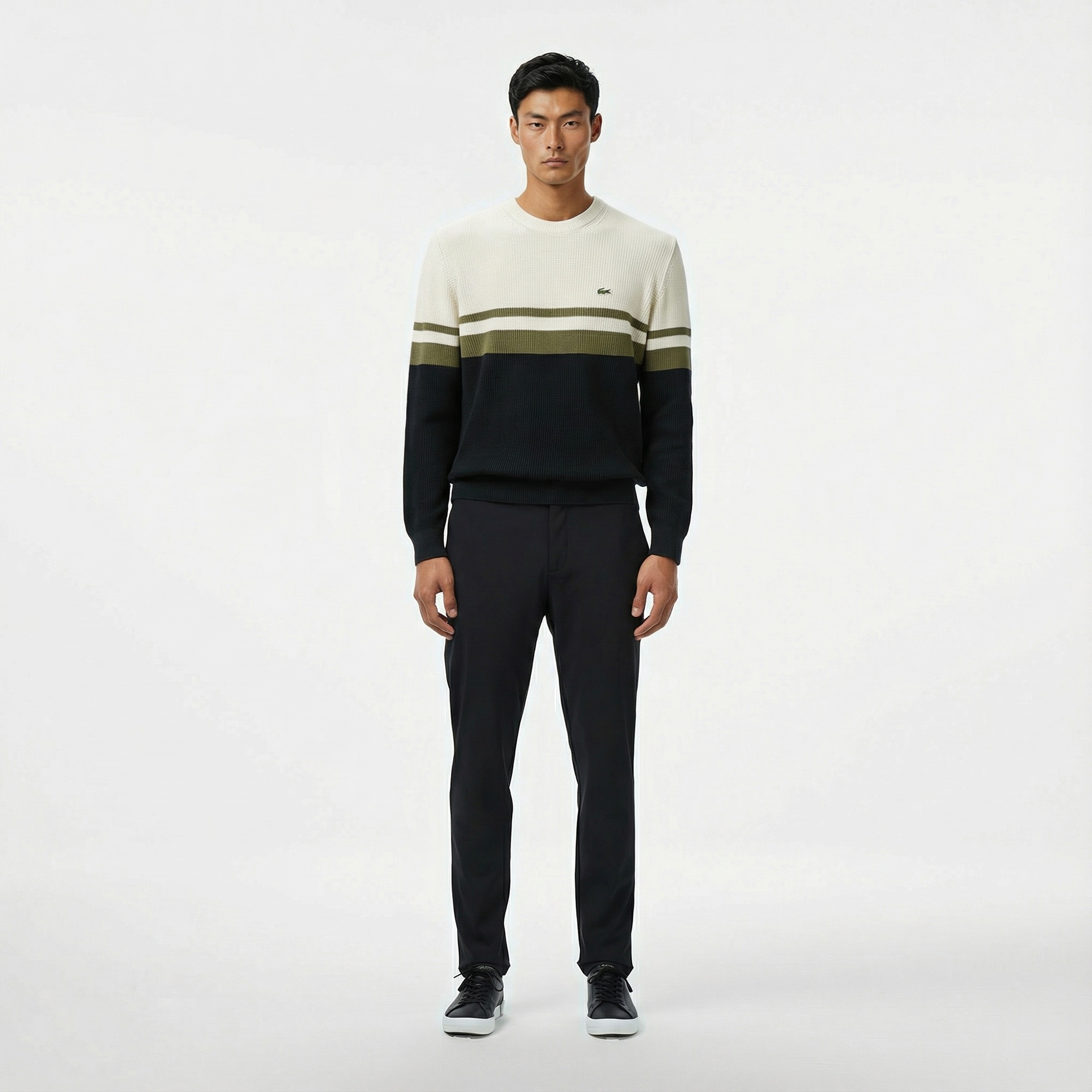 Lacoste Erkek Classic Fit Bisiklet Yaka Renk Bloklu Siyah Kazak