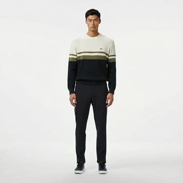  Lacoste Erkek Classic Fit Bisiklet Yaka Renk Bloklu Siyah Kazak