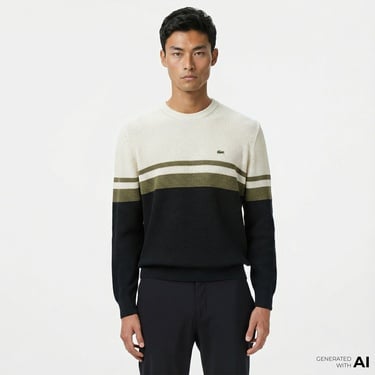  Lacoste Erkek Classic Fit Bisiklet Yaka Renk Bloklu Siyah Kazak