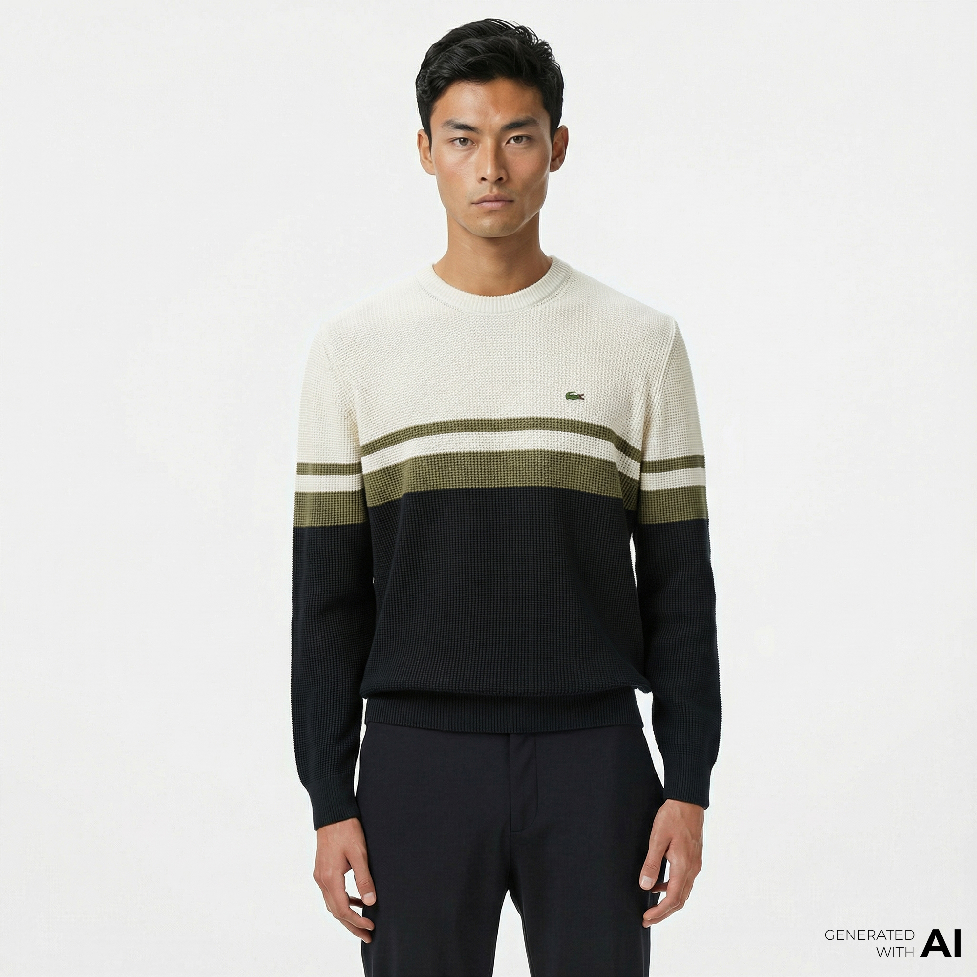  Lacoste Erkek Classic Fit Bisiklet Yaka Renk Bloklu Siyah Kazak