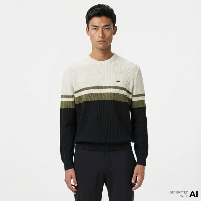  Lacoste Erkek Classic Fit Bisiklet Yaka Renk Bloklu Siyah Kazak