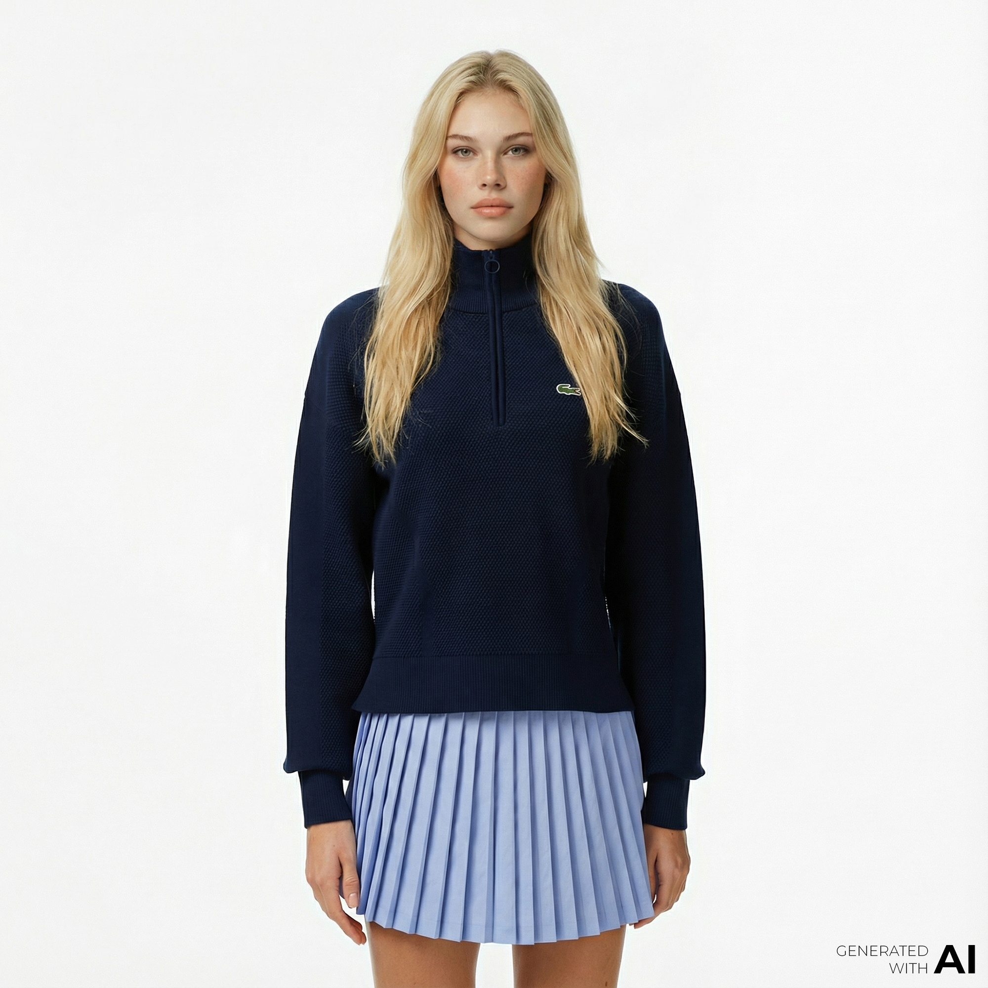 Lacoste Kadın Relaxed Fit Yarım Fermuarlı Lacivert Kazak