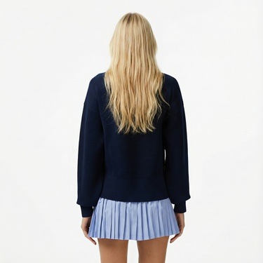  Lacoste Kadın Relaxed Fit Yarım Fermuarlı Lacivert Kazak