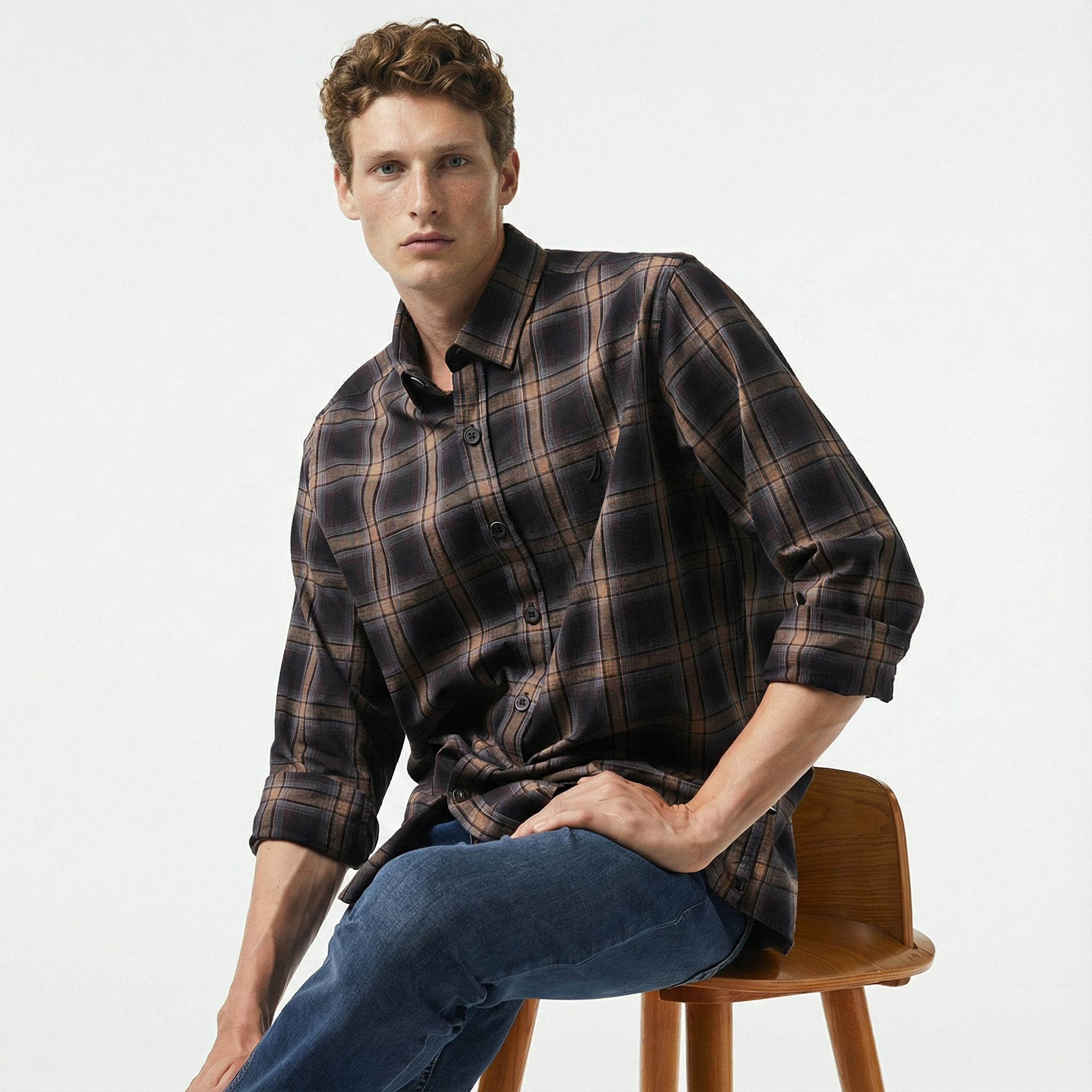  Nautica Erkek Kahverengi Classic Fit Gömlek