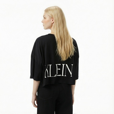  Calvin Klein Cropped Graphic Kadın Siyah Crop T-Shirt