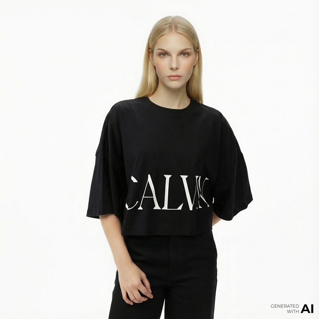  Calvin Klein Cropped Graphic Kadın Siyah Crop T-Shirt