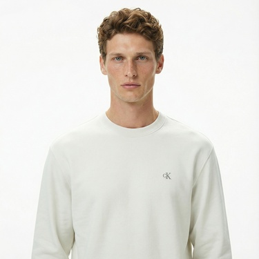  Calvin Klein Terry Monogram Erkek Beyaz Sweatshirt