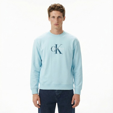  Calvin Klein Terry Monologo Erkek Mavi Sweatshirt