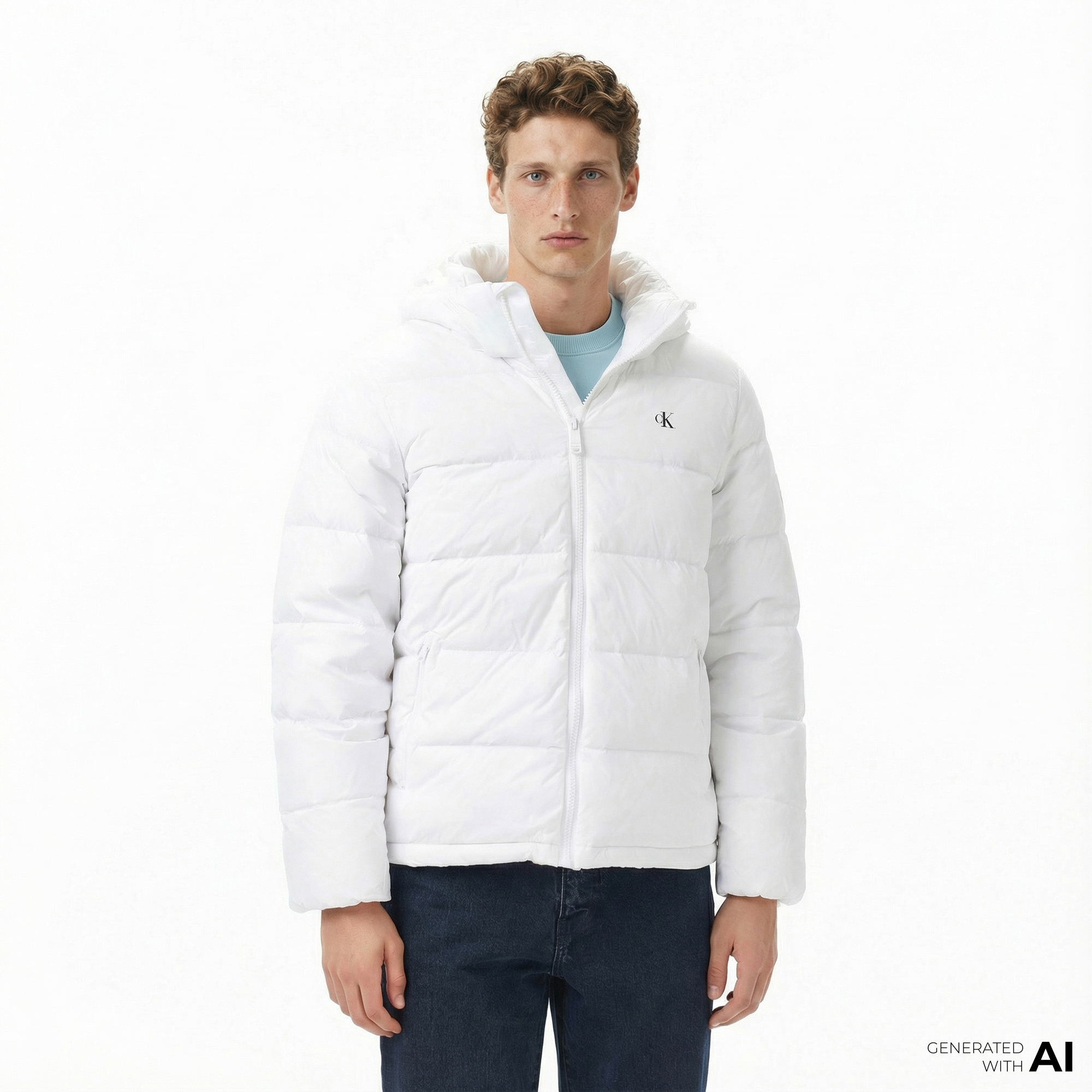  Calvin Klein Zip Off Hood Down Puffer Erkek Beyaz Mont