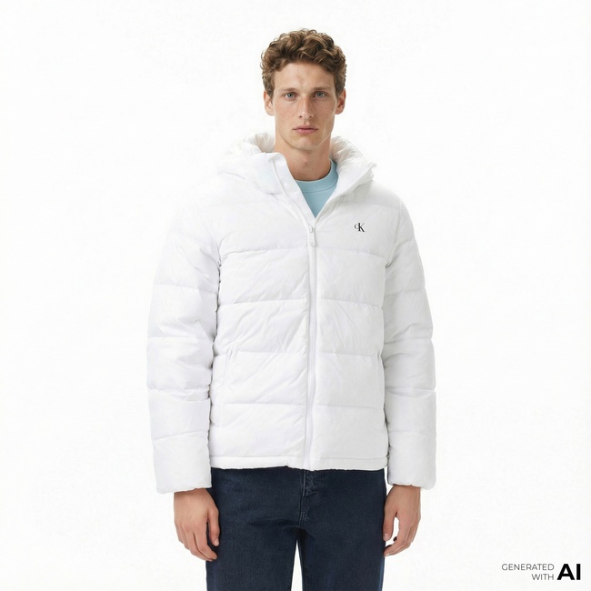  Calvin Klein Zip Off Hood Down Puffer Erkek Beyaz Mont