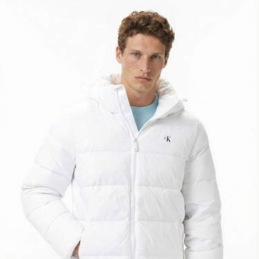  Calvin Klein Zip Off Hood Down Puffer Erkek Beyaz Mont