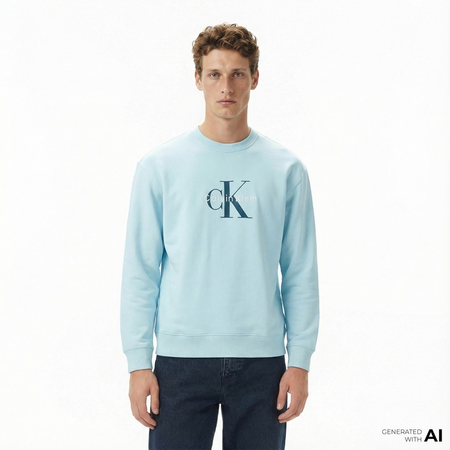 Calvin Klein Terry Monologo Erkek Mavi Sweatshirt
