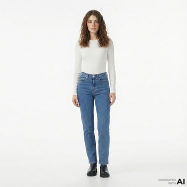  Levi's 724 High Rise Straight Rolling River Kadın Koyu Mavi Jean