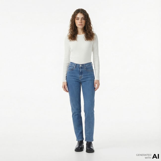  Levi's 724 High Rise Straight Rolling River Kadın Koyu Mavi Jean