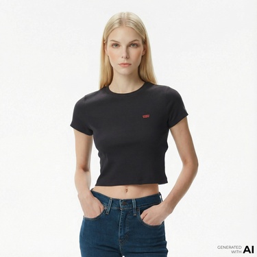  Levi's Essential Sporty Caviar Kadın Siyah Crop T-Shirt