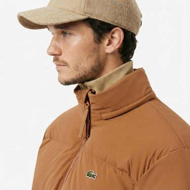  Lacoste Erkek Relaxed Fit Kapüşonlu Koyu Kahverengi Mont