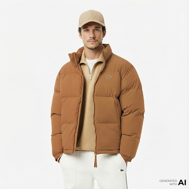  Lacoste Erkek Relaxed Fit Kapüşonlu Koyu Kahverengi Mont