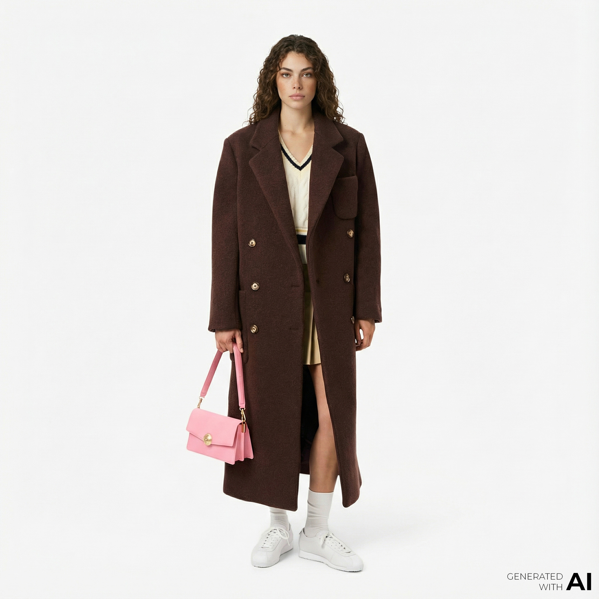  Lacoste Kadın Relaxed Fit Yün Kahverengi Kaban