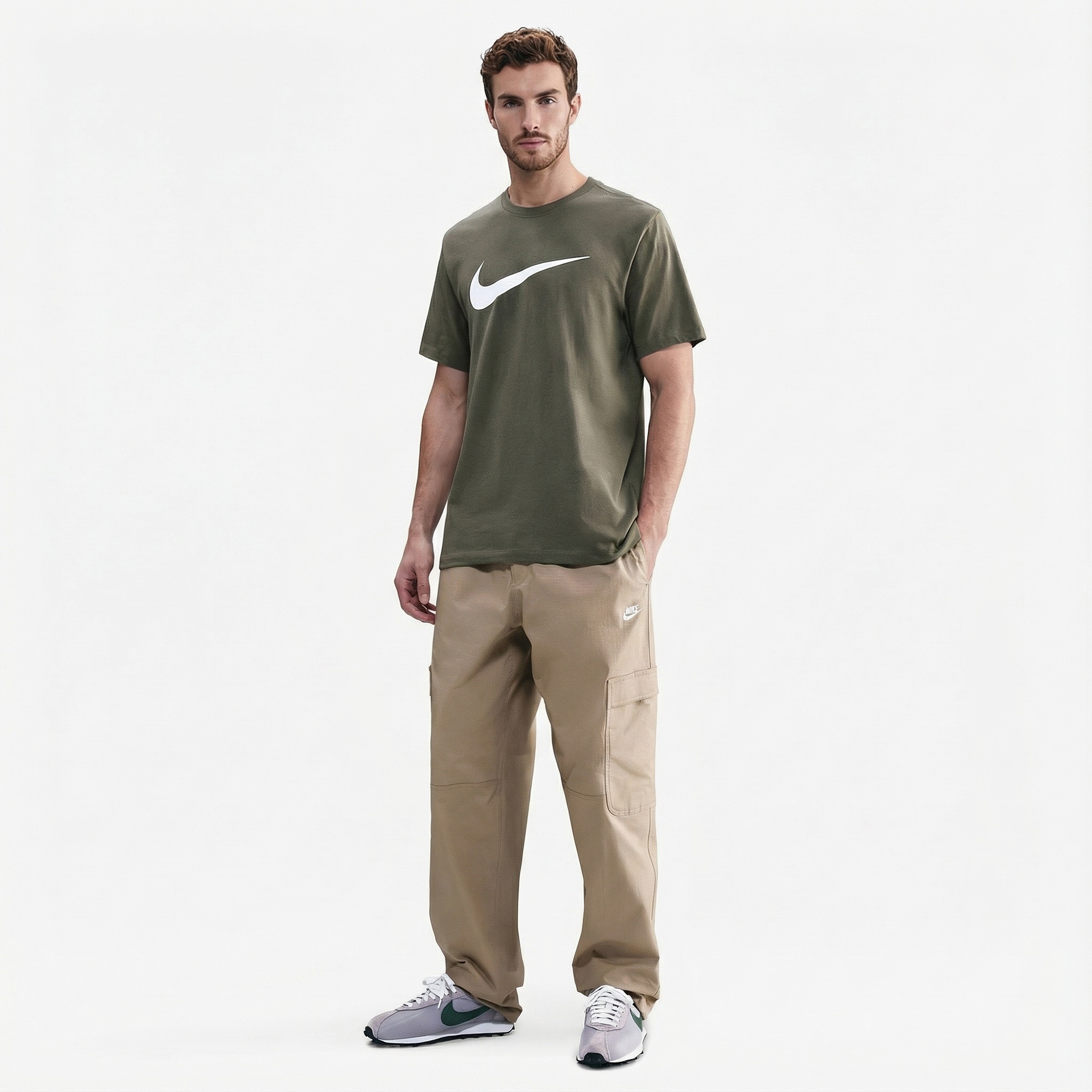 Nike Sportswear Icon Swoosh Erkek Haki T-Shirt