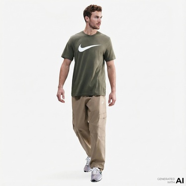  Nike Sportswear Icon Swoosh Erkek Haki T-Shirt