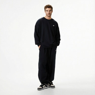  Nike Club Fleece Oversized Crew Erkek Siyah Sweatshirt