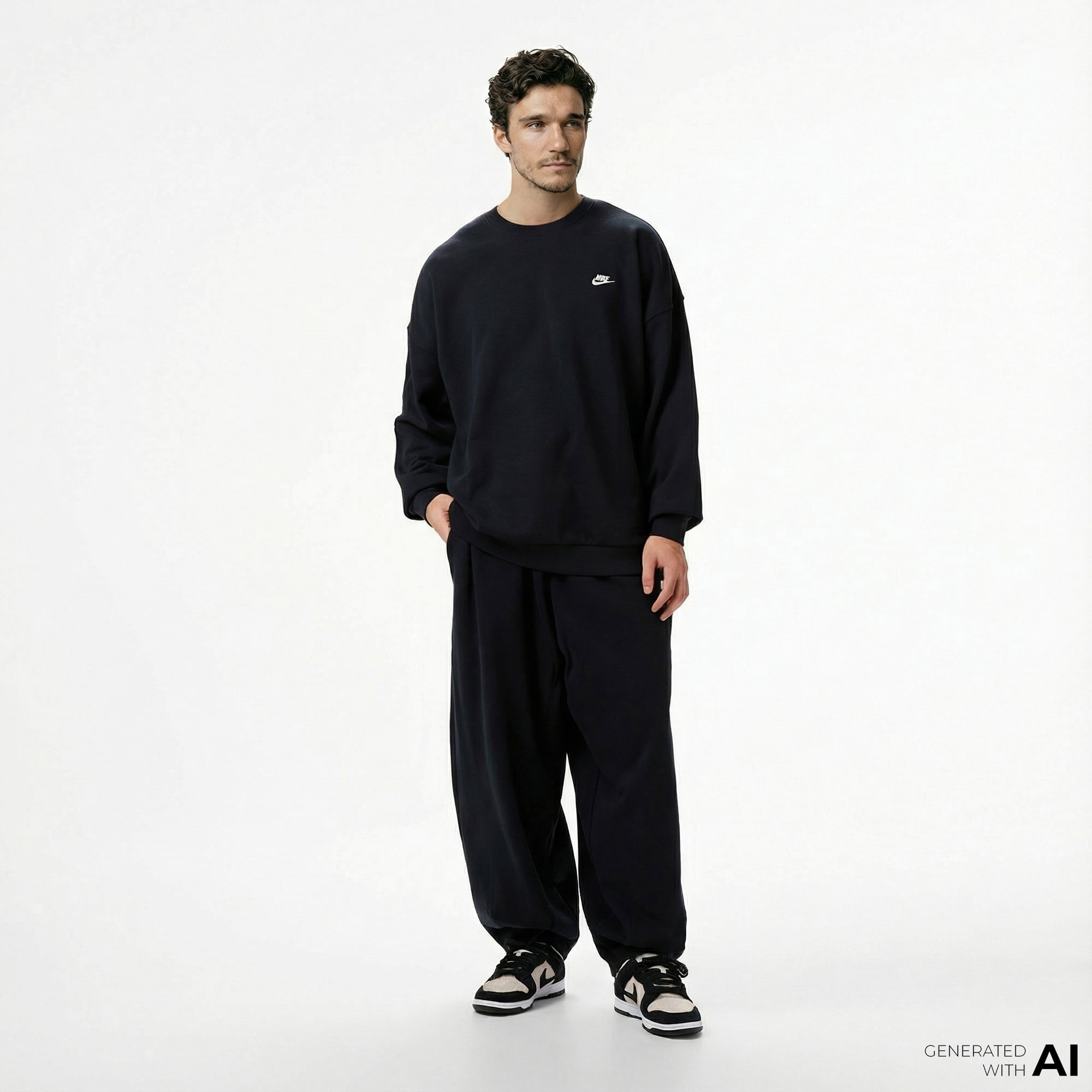 Nike Club Fleece Oversized French Terry Erkek Siyah Eşofman Altı