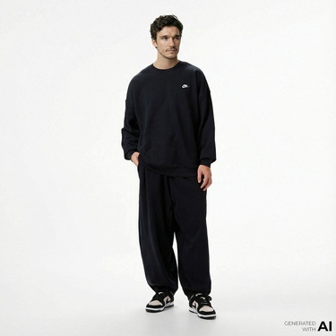  Nike Club Fleece Oversized French Terry Erkek Siyah Eşofman Altı