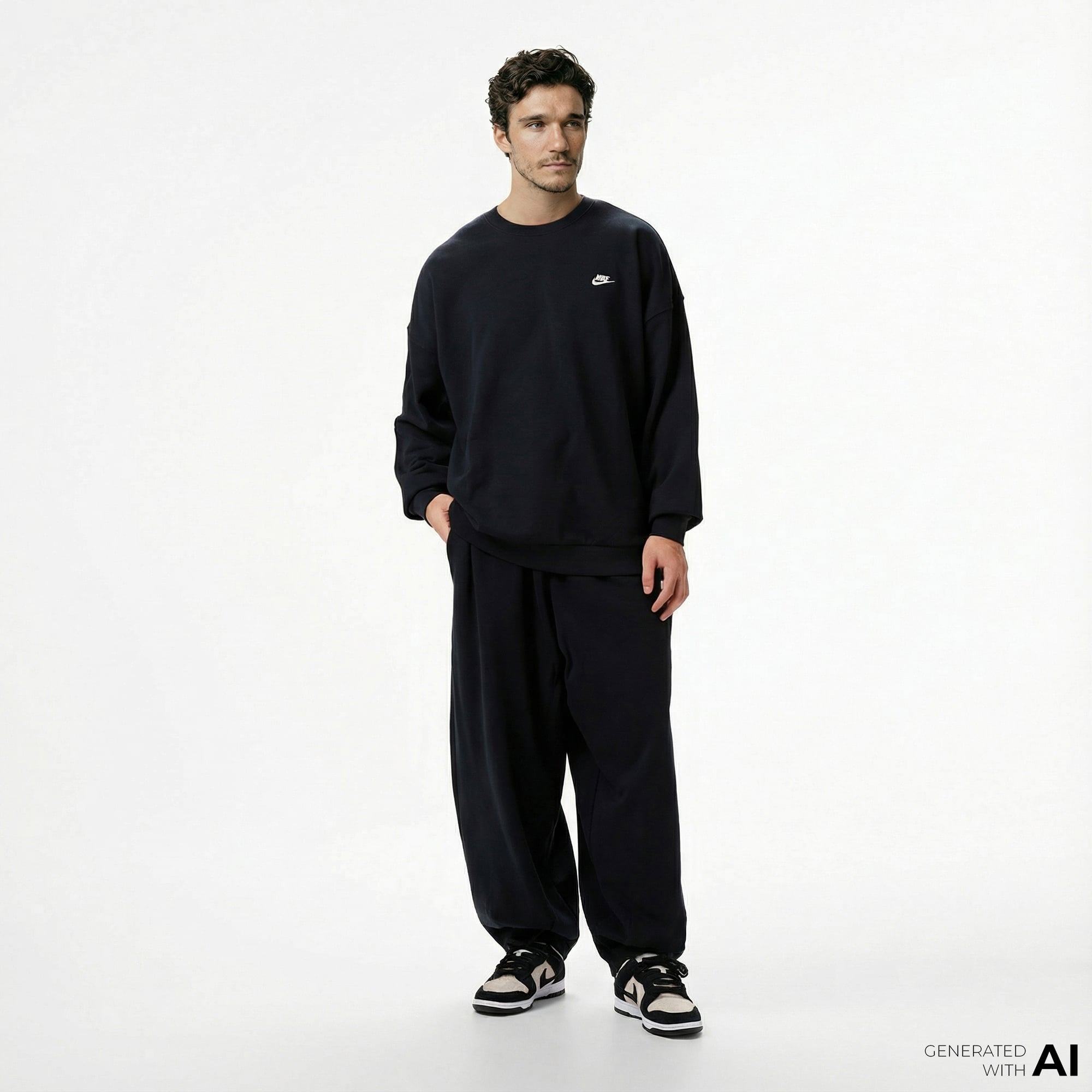  Nike Club Fleece Oversized French Terry Erkek Siyah Eşofman Altı