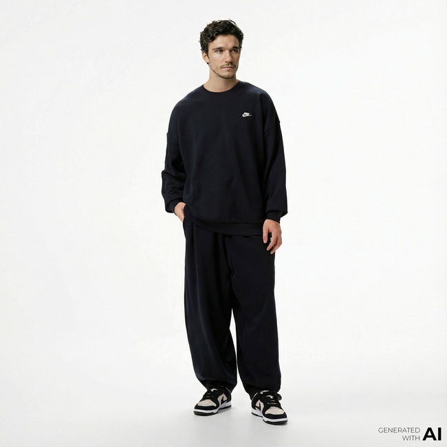  Nike Club Fleece Oversized French Terry Erkek Siyah Eşofman Altı
