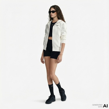  Nike Sportswear Phoenix Fleece Kadın Krem Rengi Kapüşonlu Hoodie