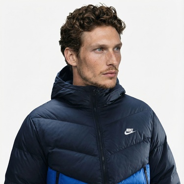  Nike Windrunner Statement Down Erkek Mavi Mont