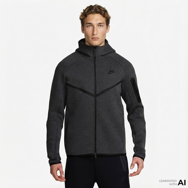  Nike Tech Fleece Erkek Gri Kapüşonlu Hoodie