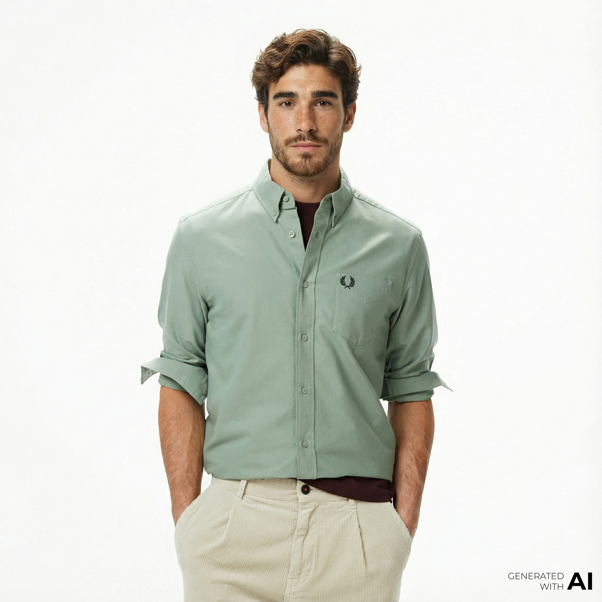  Fred Perry Oxford Erkek Yeşil Gömlek